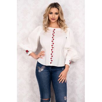 Bluza Effect alba cu broderie florala