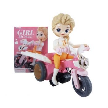 Papusa pe Motocicleta Roz, Jucarie Interactiva pentru Fetite - Girl Bicycle