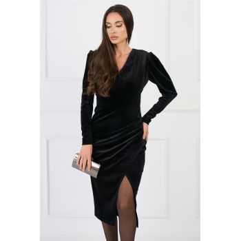 Rochie Moze eleganta din catifea neagra cu fronseuri