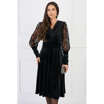 Rochie Moze eleganta din catifea neagra cu maneci din dantela