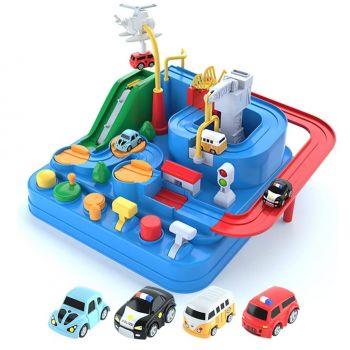 Set Parc Auto Interactiv – Car Adventure, Circuit cu Lumini si Sunete, 4 Masinute Incluse