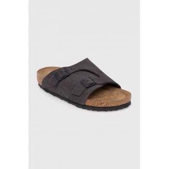 Birkenstock papuci din piele Zürich femei, culoarea gri, 1028547