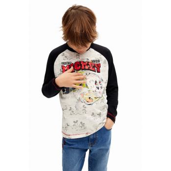 Desigual longsleeve din bumbac pentru copii MICKEY MOUSE culoarea negru, cu imprimeu, 24WBTK10