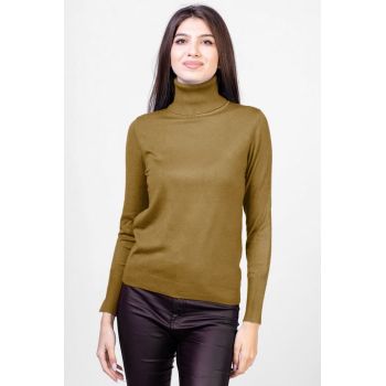 Helanca pulover cu guler inalt, cu cashmere, galben mustar