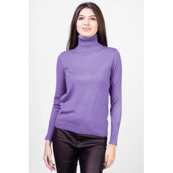 Helanca pulover cu guler inalt, cu cashmere, mov lavanda