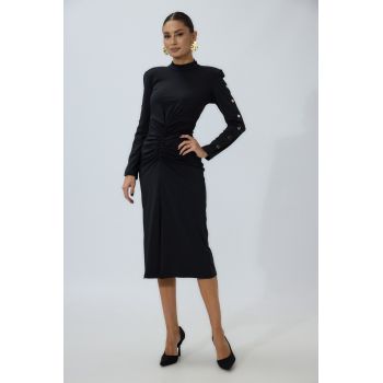 Rochie eleganta din licra cu butoni pe maneci Rocio Neagra