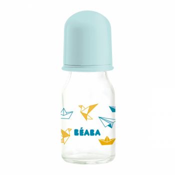 Biberon din sticla Beaba Origami 110 ml bleu