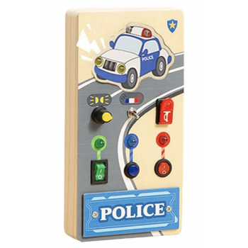 Busy Board Electric cu Multiple Activitati, Masina de politie, din lemn