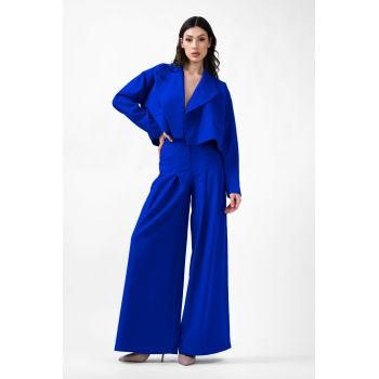 Electric Blue Suit With Cropped Blazer And Trousers With Pockets