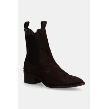 Gant botine din piele intoarsa St Broomly femei, culoarea maro, cu toc drept, 29553802 G464