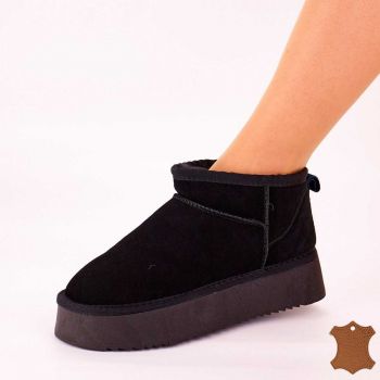 Ghete Damă Negre Tip UGG Piele Naturală Lasert