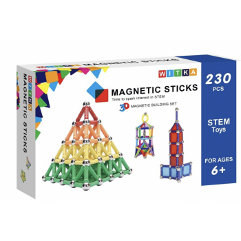 Joc STEM de constructie Magnetic Sticks Witka, cu 230 piese