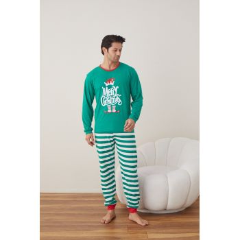 Pijama barbati de Craciun din bumbac, doua piese cu Merry Chritmas