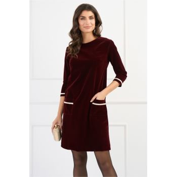 Rochie DY Fashion din catifea bordo cu buzunare