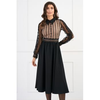 Rochie LaDonna eleganta cu fusta neagra din voal si bust din dantela