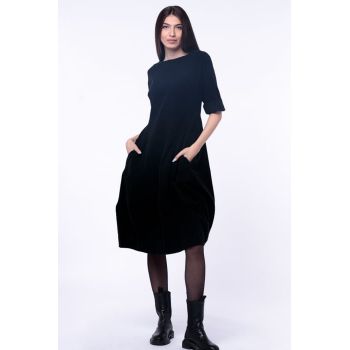 Rochie lalea cambrata, cu fermoar, din catifea reiata neagra