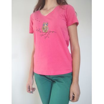 Tricou roz cu bufnita pictata