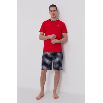 Fila Pijama bărbați, culoarea rosu, material neted