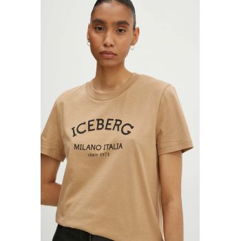 Iceberg tricou din bumbac femei, culoarea bej, F021 6325