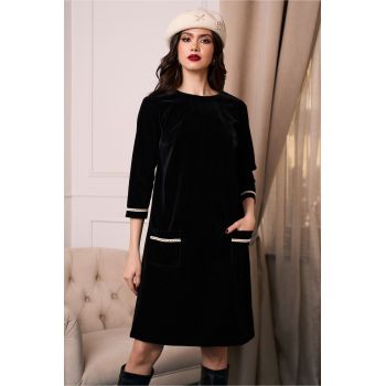 Rochie DY Fashion din catifea neagra cu buzunare