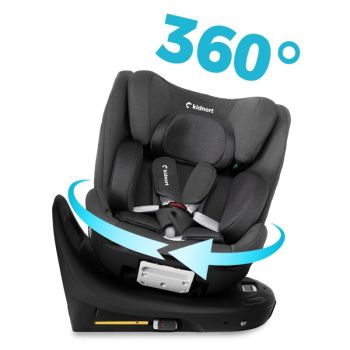 Scaun auto cu baza isofix rotativ 360 i-Size 40-150cm si picior stabilizator Kidnort Orn Blue