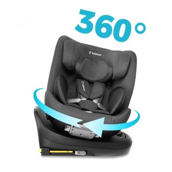 Scaun auto cu isofix rotativ 360 i-Size 40-150 cm si picior stabilizator Kidnort Radjur Black