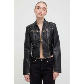 Versace Jeans Couture geaca de piele femei, culoarea negru, de tranzitie