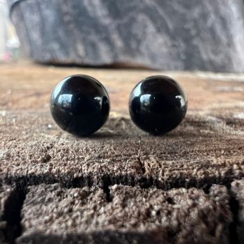 Cercei stud sfere obsidian 8 mm