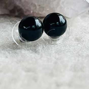 Cercei stud sfere obsidian 8 mm