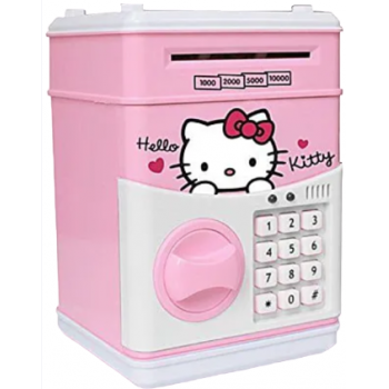 Pusculita pentru copii cu functie ATM cod pin si seif Roz/Alb Hello Kitty