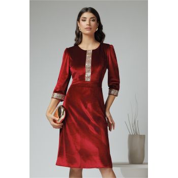 Rochie Ella Collection Laura din catifea bordo cu paiete pe bust