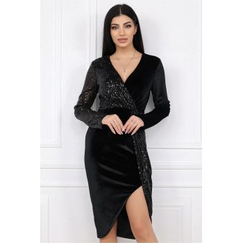 Rochie MBG eleganta din catifea neagra cu paiete pe o parte