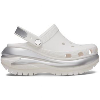 Saboti Crocs Mega Crush Metallic Clog Alb - White/Silver