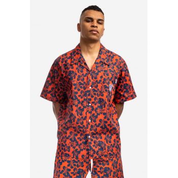 Billionaire Boys Club cămașă din bumbac Hibiscus Camo S/S Bowling Shirt bărbați, culoarea roșu, cu guler clasic, regular B22216-RED