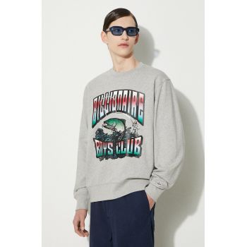 Billionaire Boys Club hanorac de bumbac Big Catch Crewneck barbati, culoarea gri, cu imprimeu, B24230