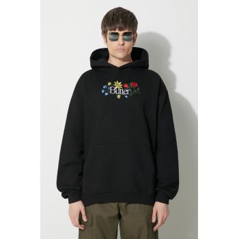 Butter Goods bluză Floral Embroidered Pullover Hood bărbați, culoarea negru, cu glugă, cu imprimeu, BGQ423D11404