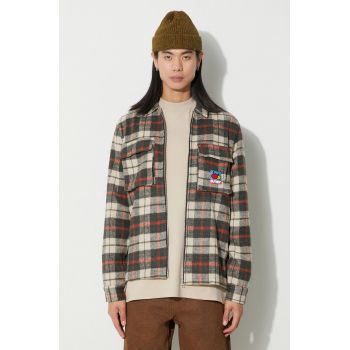 Butter Goods geacă cu aspect de cămașă Grove Plaid Overshirt culoarea bej, de tranziție, BGQ3232802