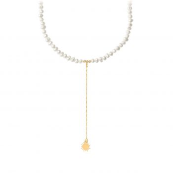 Colier Sunshine Pearl cu perle de cultura și Soare din Aur 14K