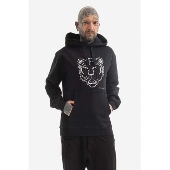 Maharishi hanorac de bumbac Tiger x Warhol bărbați, culoarea negru, cu glugă, cu imprimeu 9707.BLACK-BLACK