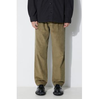 Maharishi pantaloni de catifea cord Loose Chino culoarea verde, cu fit chinos, 4568.OLIVE