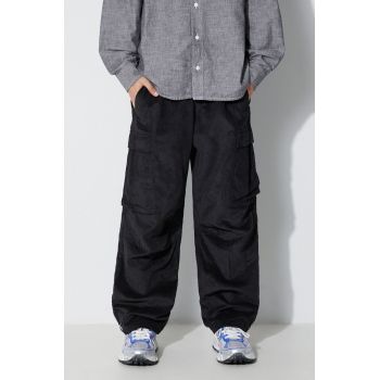 Maharishi pantaloni de catifea cord Utility Cargo Track Pants culoarea negru, cu fit cargo, 4569.BLACK