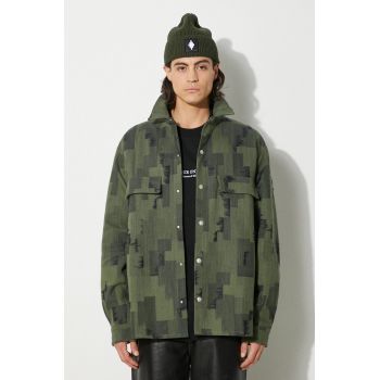 Marcelo Burlon geacă cu aspect de cămașă AOP Cross Overshirt culoarea verde, de tranzitie, CMES005F24FAB0015810