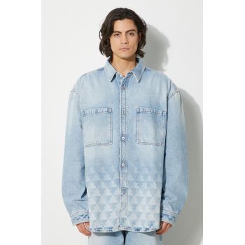 Marcelo Burlon geaca jeans Laser Cross Dnm Overshirt barbati, de tranzitie, oversize, CMYE01GF24DEN0014034