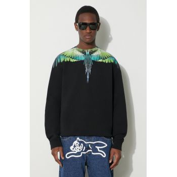 Marcelo Burlon hanorac de bumbac Icon Wings Regular Crewneck bărbați, culoarea negru, cu imprimeu, CMBA009S24FLE0011050