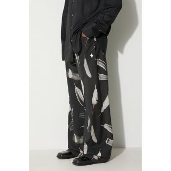 Marcelo Burlon pantaloni de lână Aop Wind Feathers culoarea negru, drept