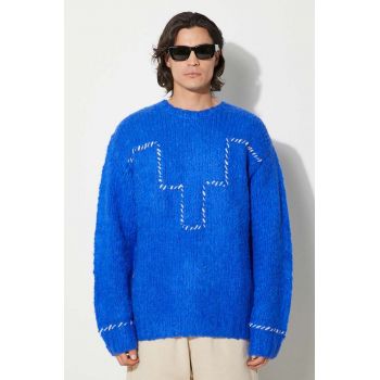 Marcelo Burlon pulover din amestec de lână Cross Block Knit Comfort Crew bărbați, culoarea bleumarin, călduros, CMHE035F24KNI0054501