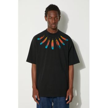 Marcelo Burlon tricou din bumbac Collar Feathers Over Tee barbati, culoarea negru, cu imprimeu, CMAA054F24JER0041084