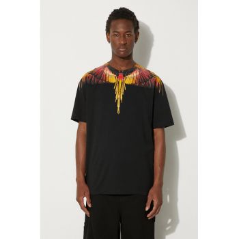 Marcelo Burlon tricou din bumbac Icon Wings barbati, culoarea negru, cu imprimeu, CMAA056F24JER0011025