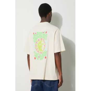 Marcelo Burlon tricou din bumbac Solsticio Over bărbați, culoarea bej, cu imprimeu, CMAA054S24JER0070C50