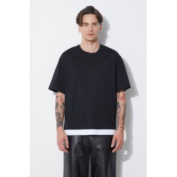 Neil Barrett tricou din bumbac Slim Dropped Shoulder Bicolor barbati, culoarea negru, neted, MY70266A-Y521-524N